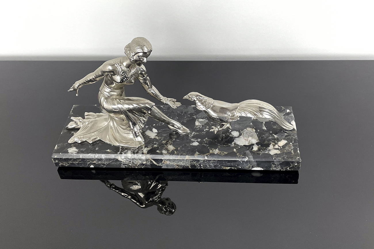Bronzefigur Art Deco Skulptur aus Bronze, vernickelt ca. 1930 