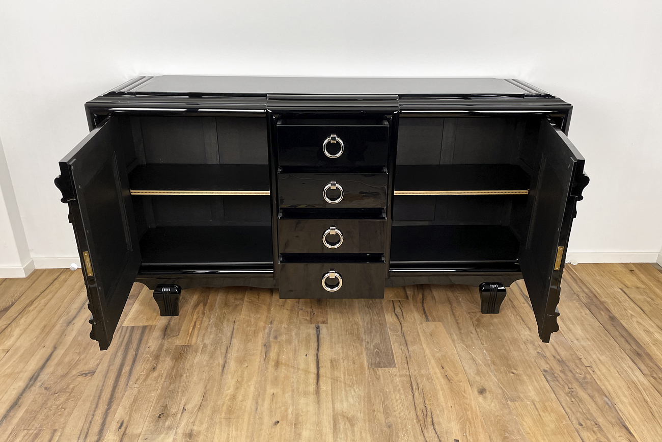 Art Deco Sideboard um 1930 mit zwei geschnitzten Gemälden