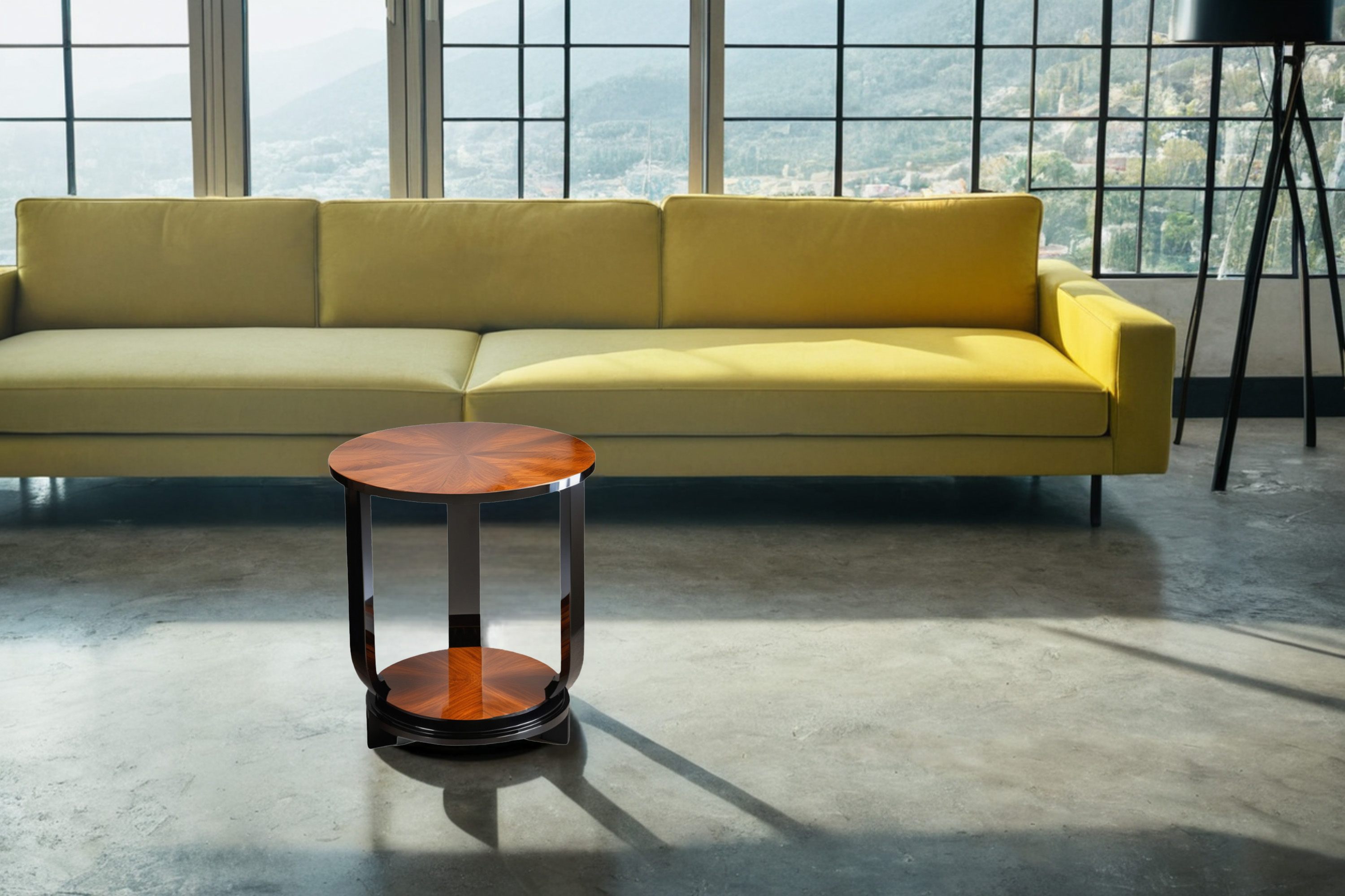 Art Deco Beistelltisch mit Makassarfurnier und schwarzem Pianolack