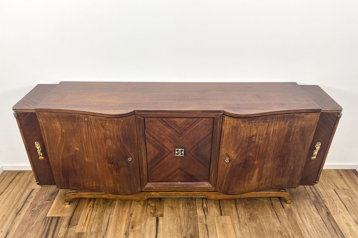 Art Deco Sideboard XXL aus Paris mit geschwungenen Fronten in Palisander um 1920