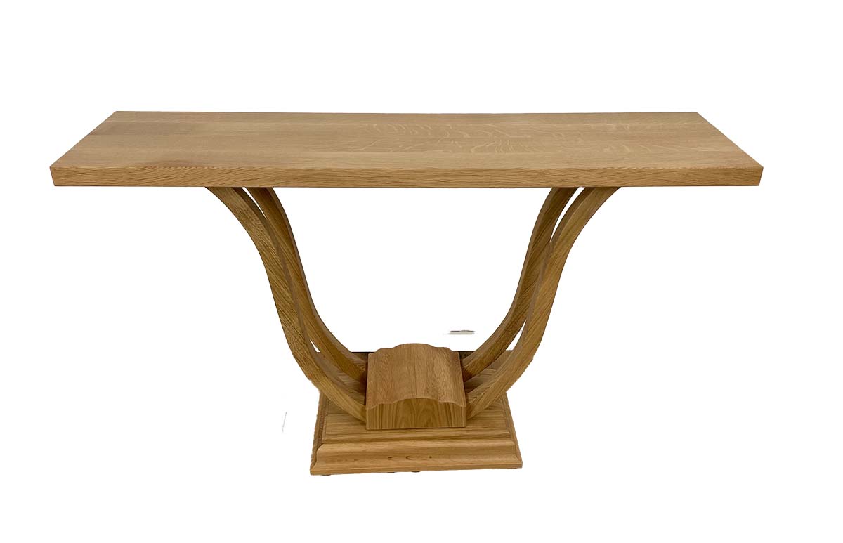 Art Deco Stil-Konsole mit filigranen geschwungenen Beinen in Eiche