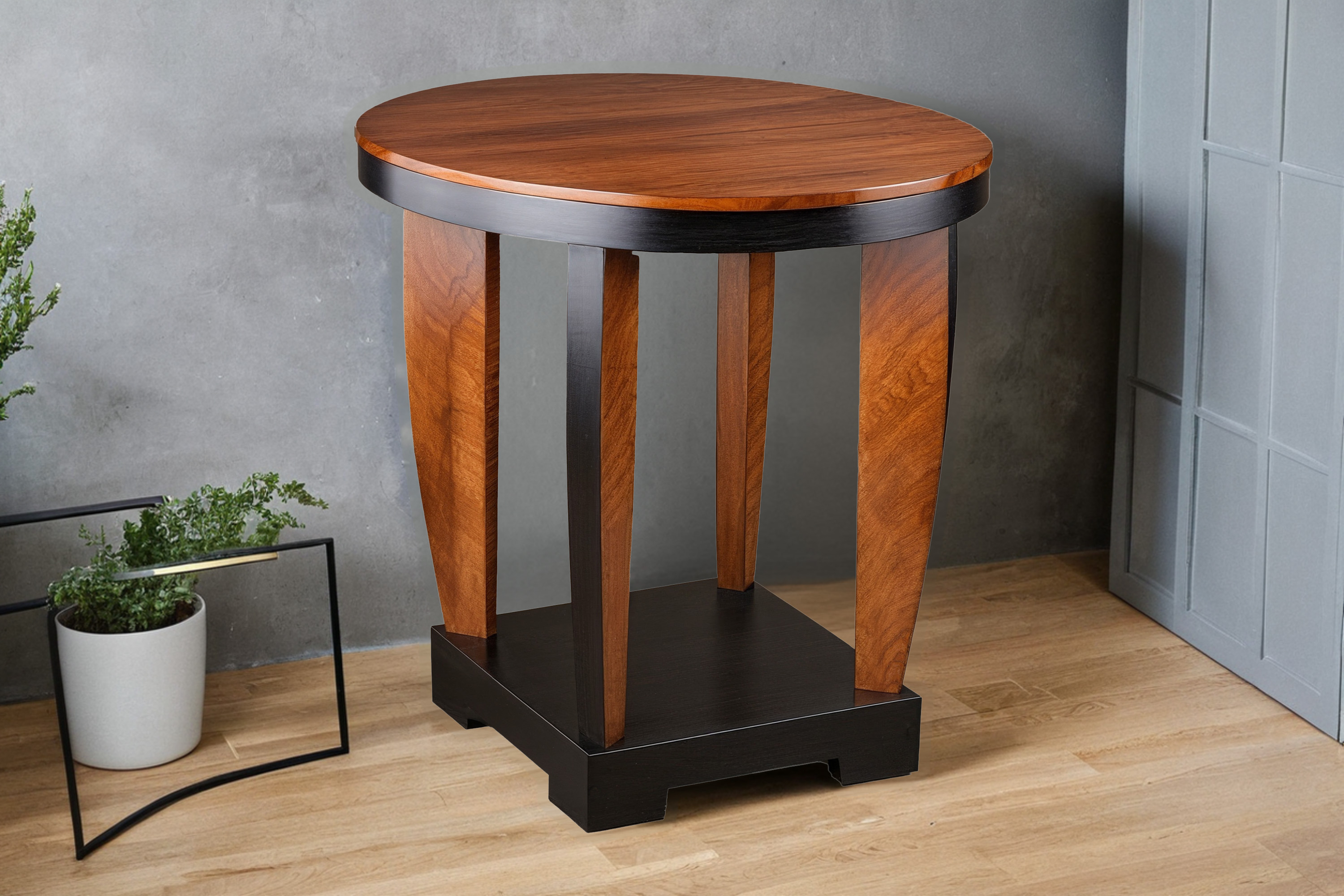 Art Deco Beistelltisch mit Nussbaum und schwarzem Lack 