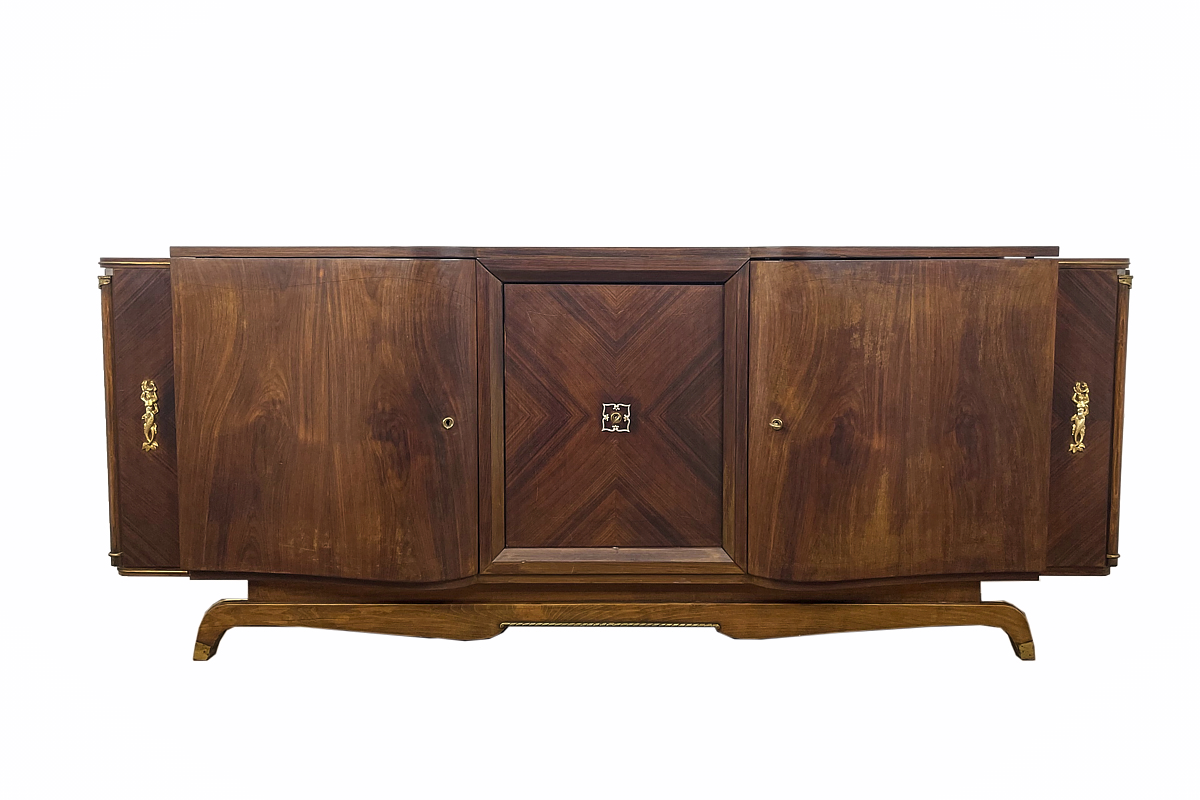 Art Deco Sideboard XXL aus Paris mit geschwungenen Fronten in Palisander um 1920