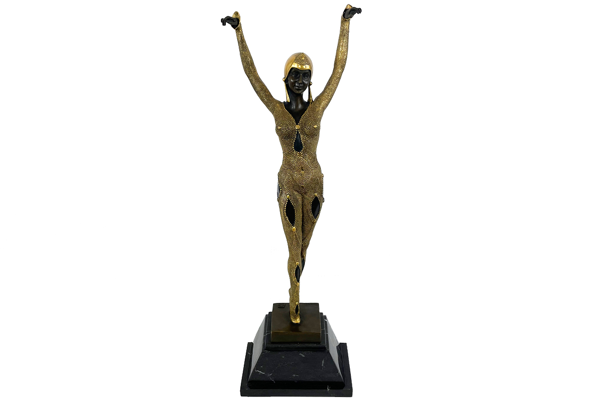 Goldene Bronze Skulptur, Dancer "Dourga" by D.H. Chiparus