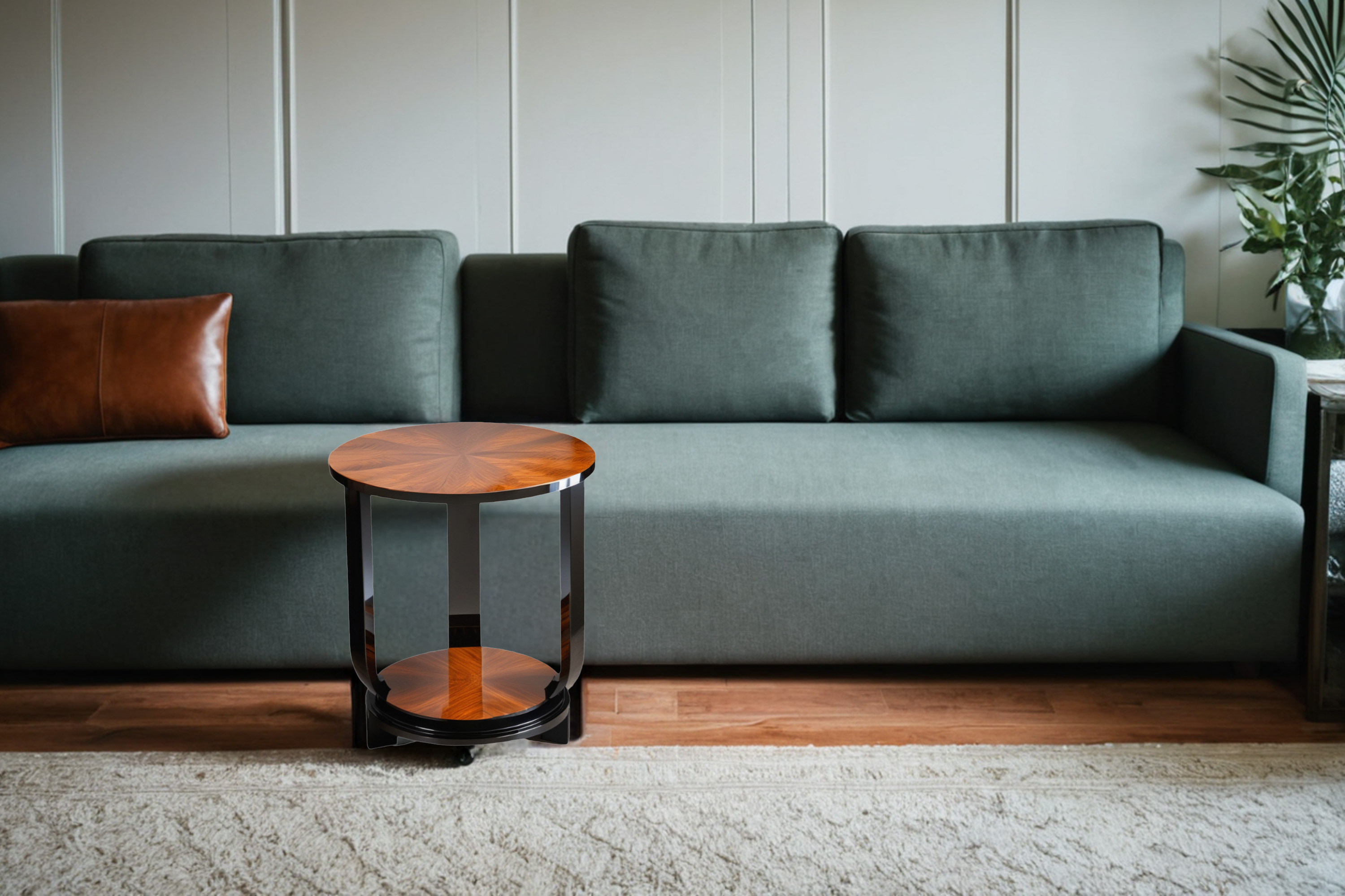 Art Deco Beistelltisch mit Makassarfurnier und schwarzem Pianolack