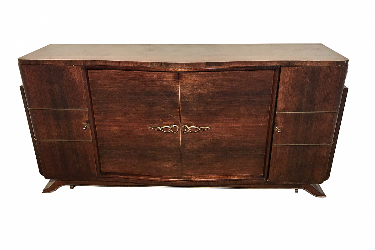 Art Deco Sideboard mit edlem Palisanderfurnier und Messingleisten um 1925 aus Paris