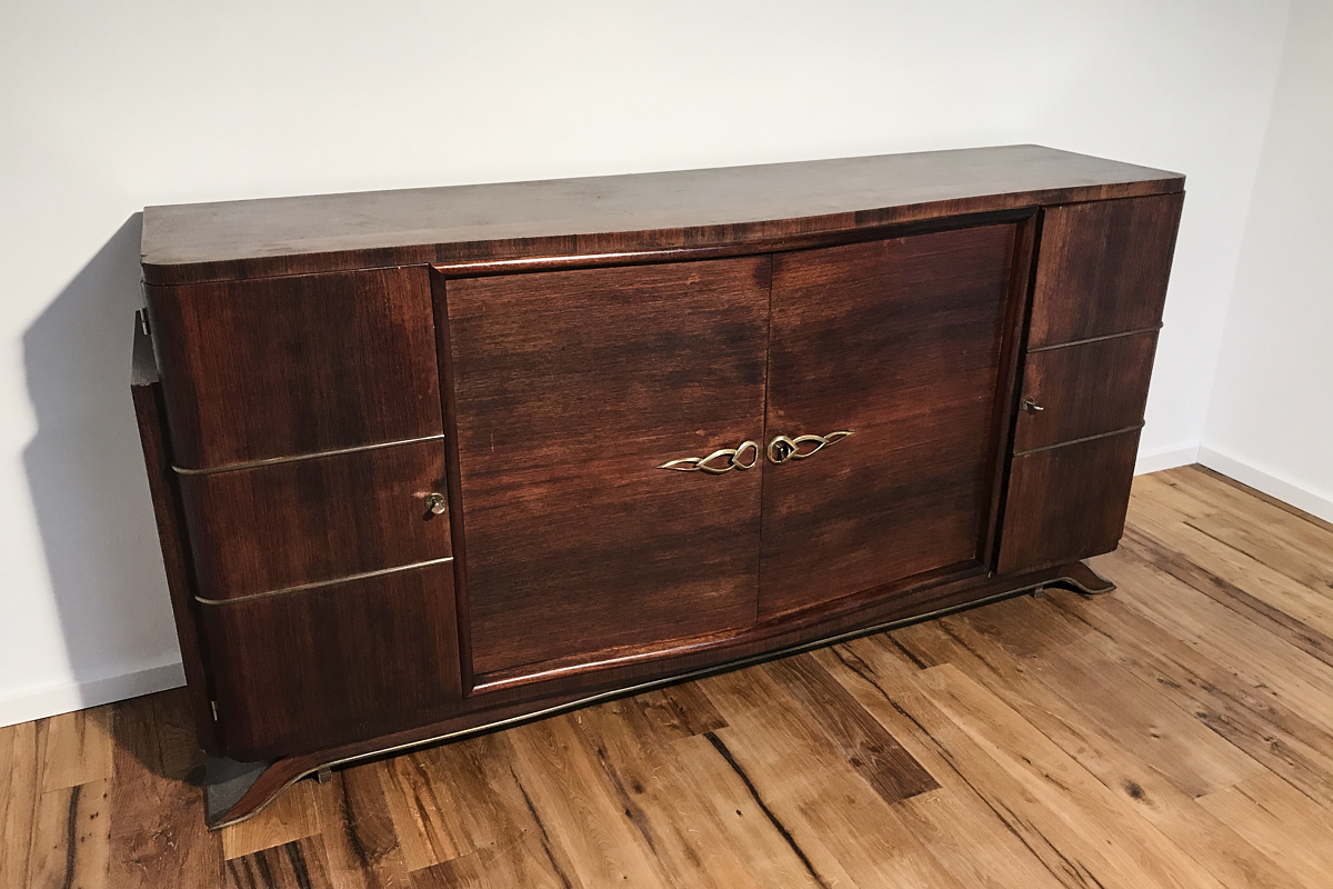 Art Deco Sideboard mit edlem Palisanderfurnier und Messingleisten um 1925 aus Paris