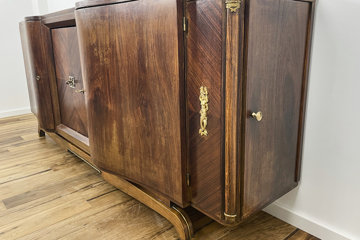 Art Deco Sideboard XXL aus Paris mit geschwungenen Fronten in Palisander um 1920