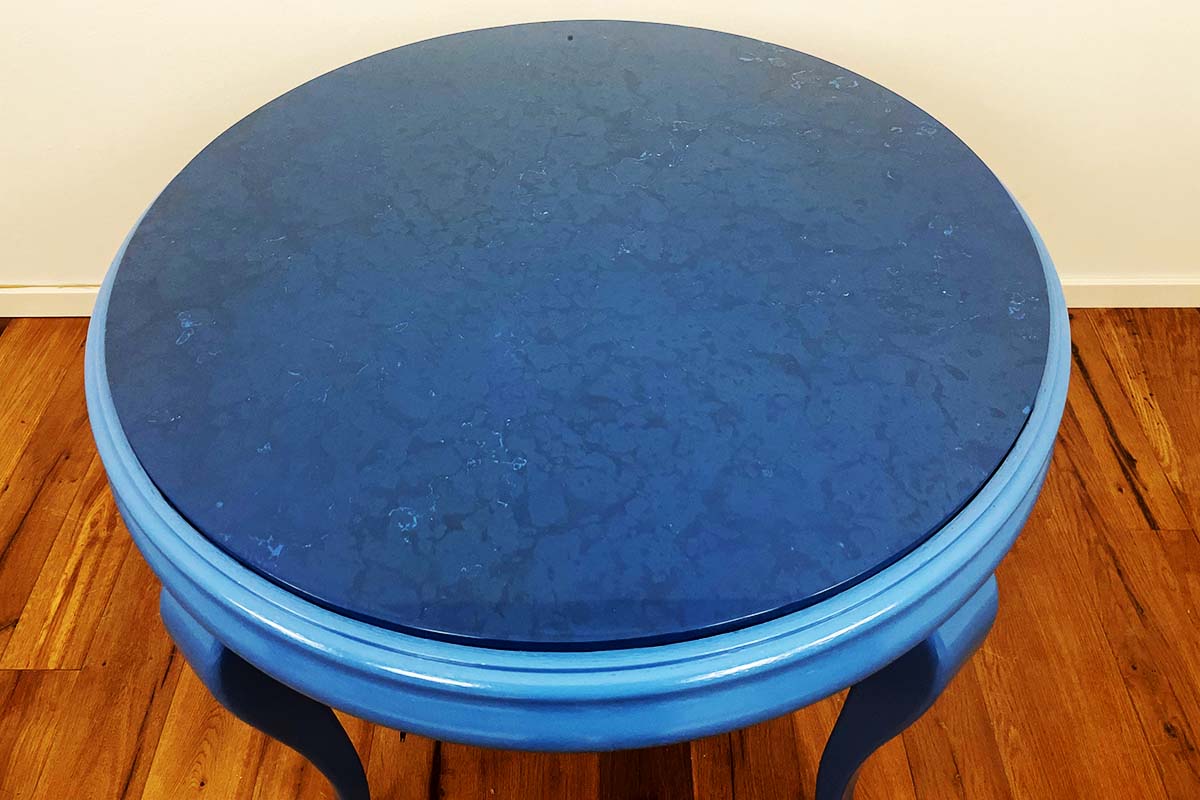 Couchtisch mid century 50er - 70er Jahre in Blau mit Marmorplatte 