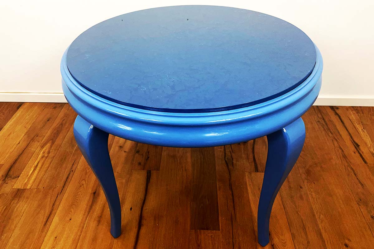 Couchtisch mid century 50er - 70er Jahre in Blau mit Marmorplatte 
