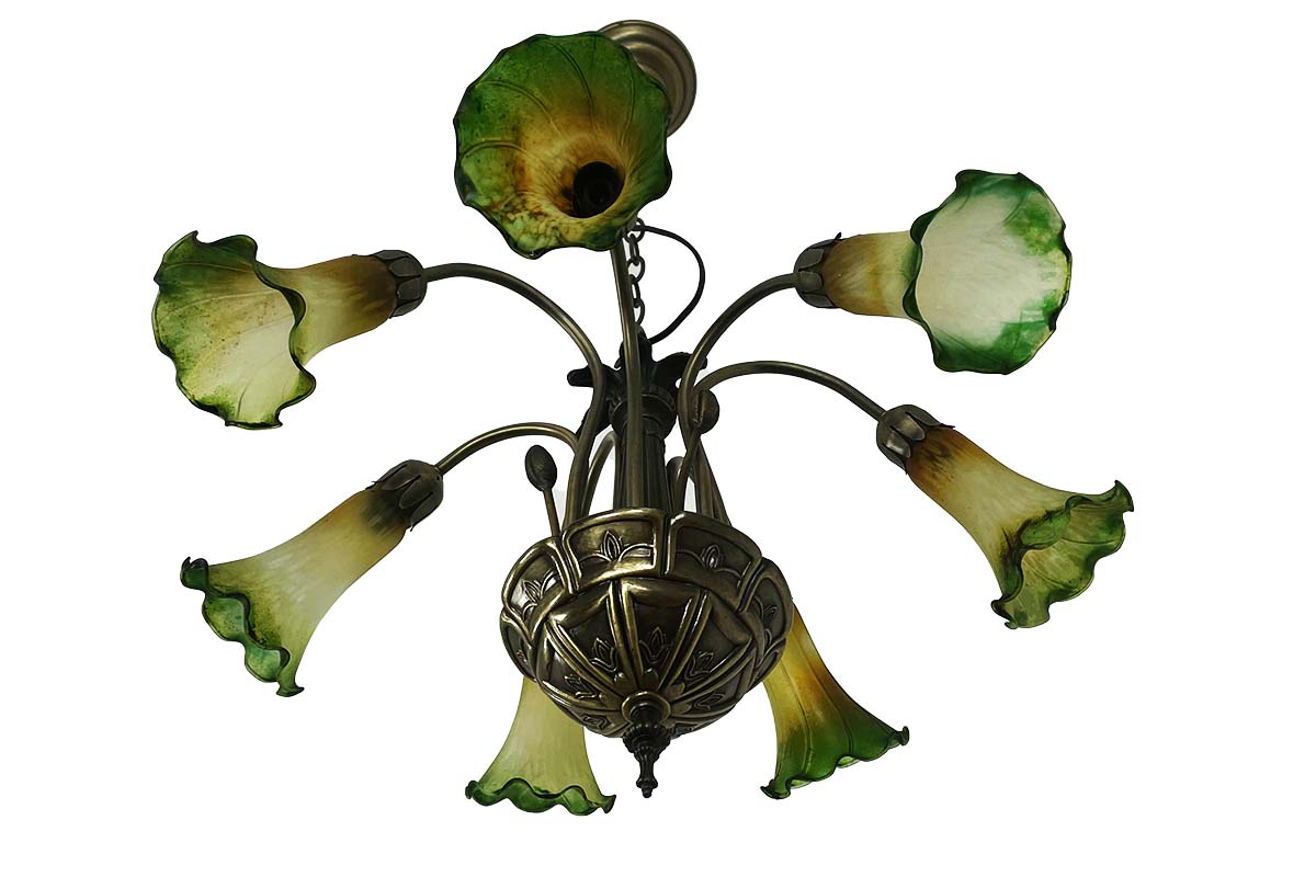 Jugendstil Lampe mit stilisierten Engelstrompeten (Blüten)