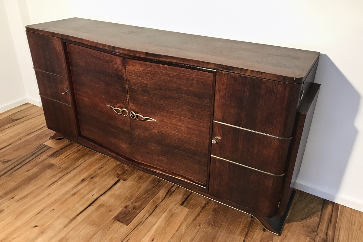 Art Deco Sideboard mit edlem Palisanderfurnier und Messingleisten um 1925 aus Paris