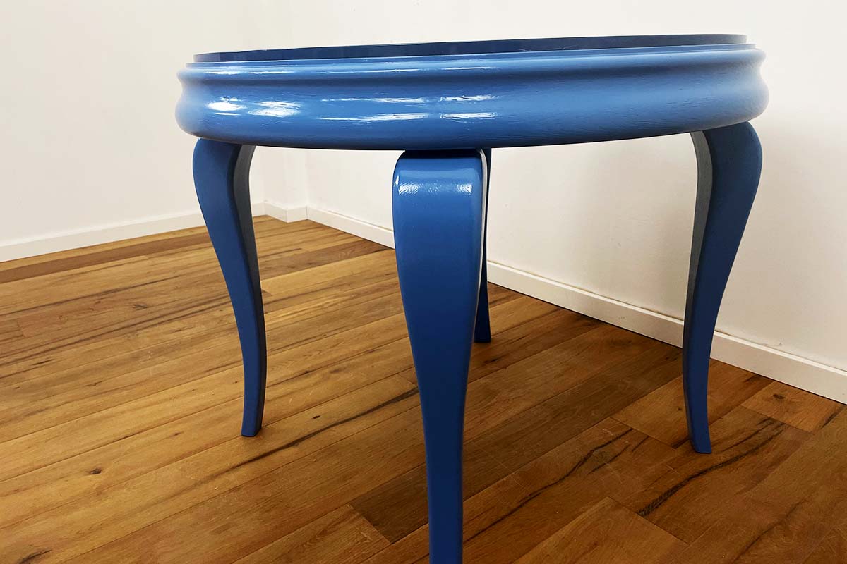 Couchtisch mid century 50er - 70er Jahre in Blau mit Marmorplatte 