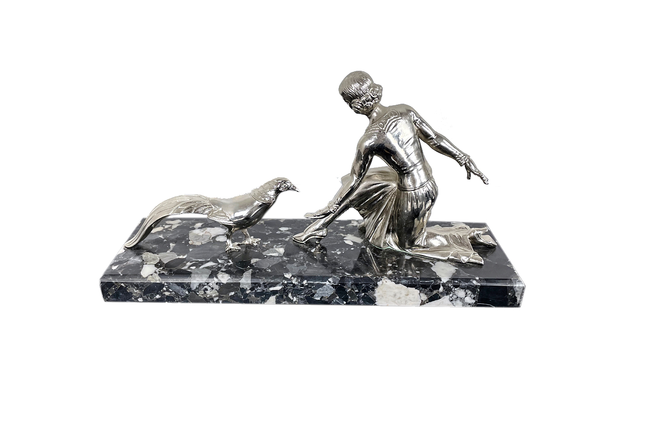 Bronzefigur Art Deco Skulptur aus Bronze, vernickelt ca. 1930 