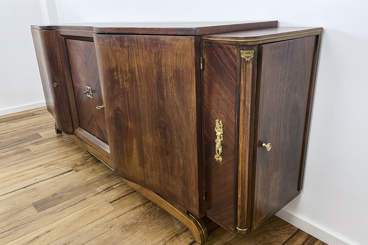 Art Deco Sideboard XXL aus Paris mit geschwungenen Fronten in Palisander um 1920