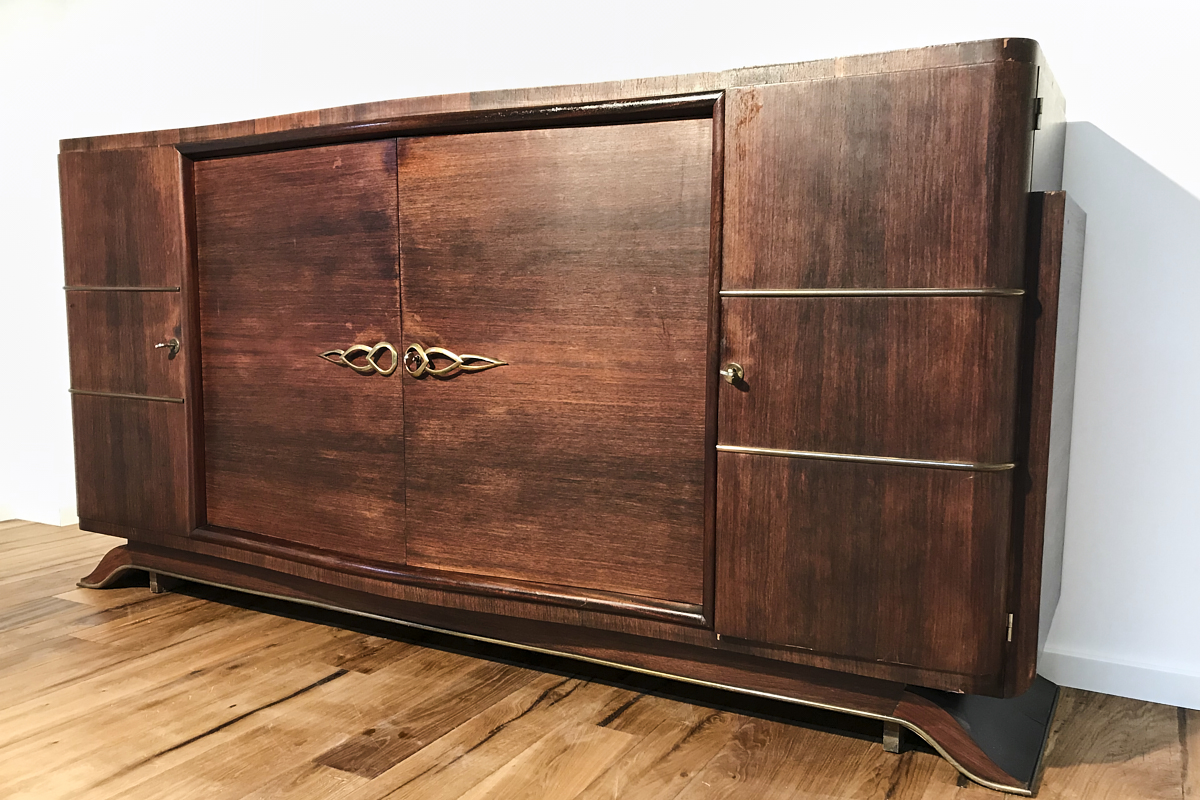 Art Deco Sideboard mit edlem Palisanderfurnier und Messingleisten um 1925 aus Paris