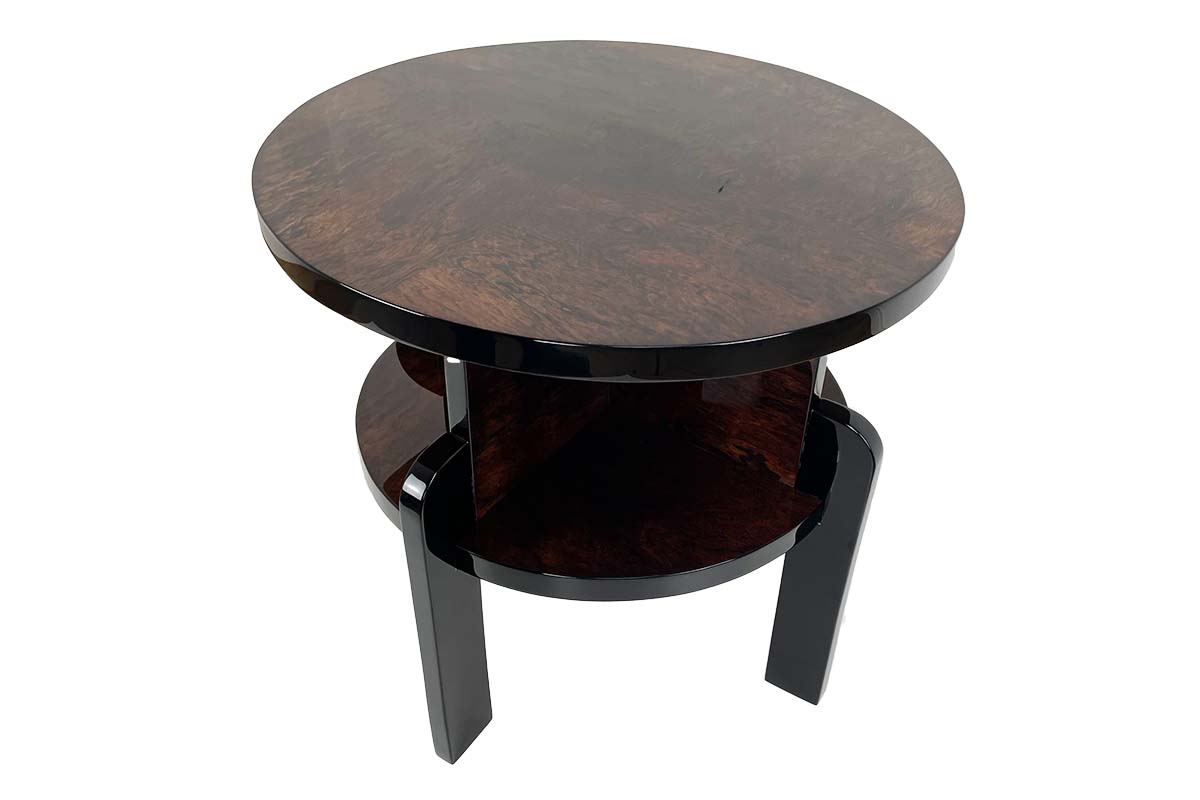 Art Deco Beistelltisch aus Paris um 1930 mit schönem Furnier und schwarzem Hochglanzlack