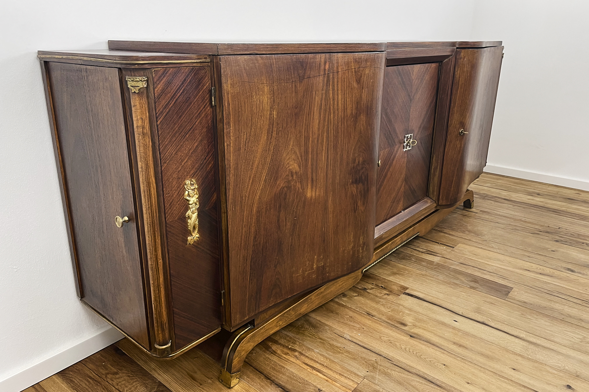 Art Deco Sideboard XXL aus Paris mit geschwungenen Fronten in Palisander um 1920