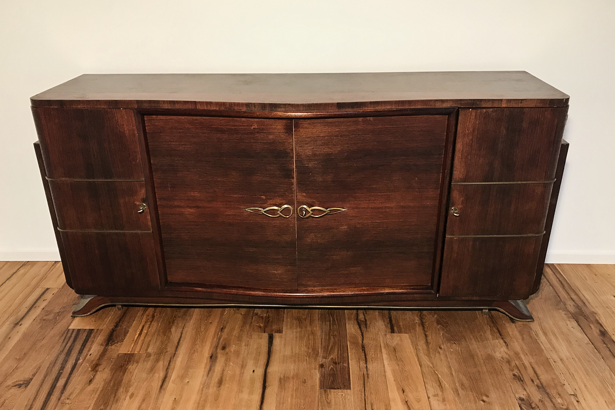 Art Deco Sideboard mit edlem Palisanderfurnier und Messingleisten um 1925 aus Paris