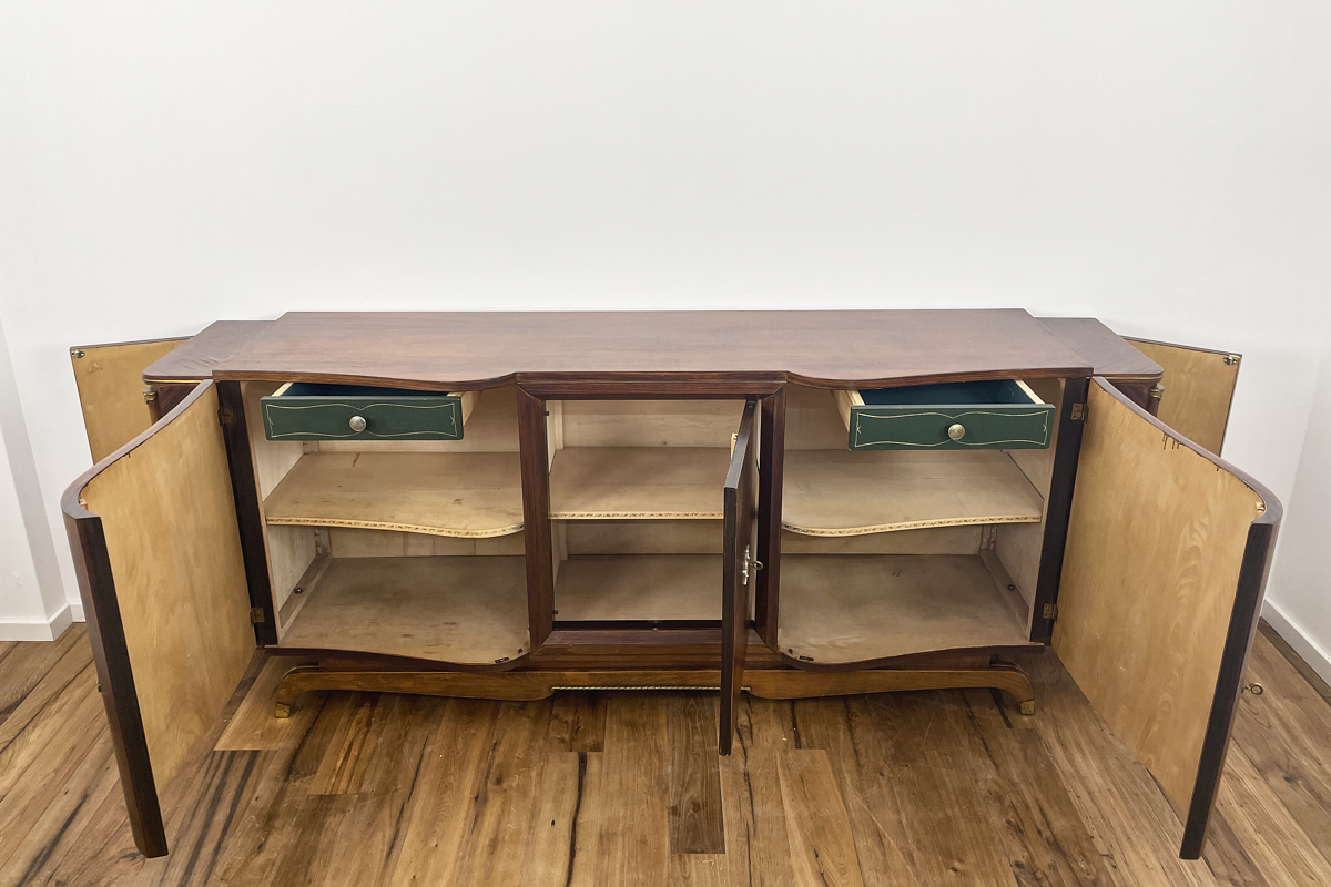 Art Deco Sideboard XXL aus Paris mit geschwungenen Fronten in Palisander um 1920