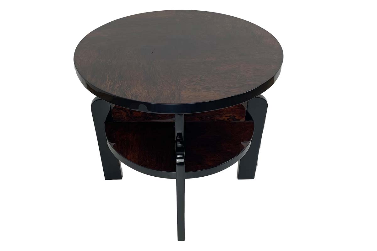 Art Deco Beistelltisch aus Paris um 1930 mit schönem Furnier und schwarzem Hochglanzlack