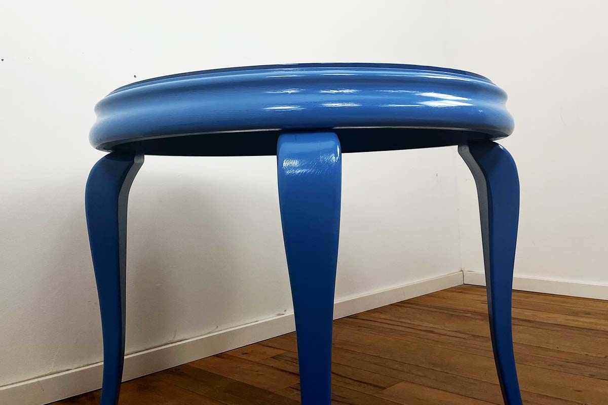 Couchtisch mid century 50er - 70er Jahre in Blau mit Marmorplatte 