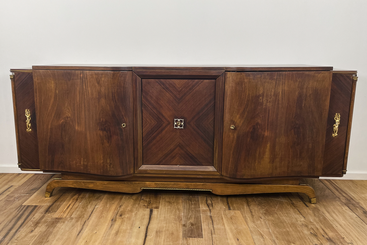 Art Deco Sideboard XXL aus Paris mit geschwungenen Fronten in Palisander um 1920