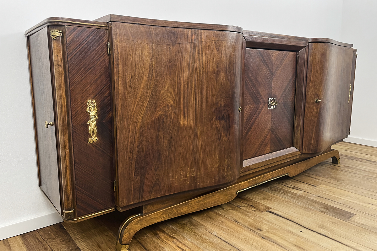 Art Deco Sideboard XXL aus Paris mit geschwungenen Fronten in Palisander um 1920